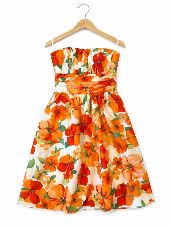 David's Bridal Dresses & Skirts - David’s Bridal Strapless Floral Dress Orange White Size 2